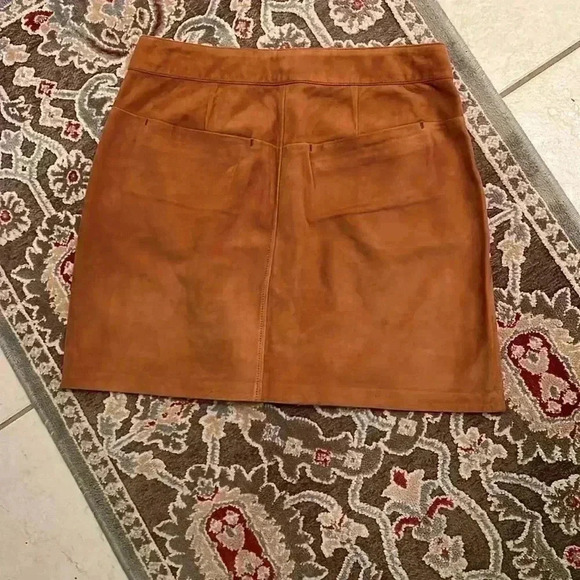 Frame Goat Leather Suede Mini Skirt Camel Snap sz 28 caramel O style LWLT0246 - Picture 4 of 10